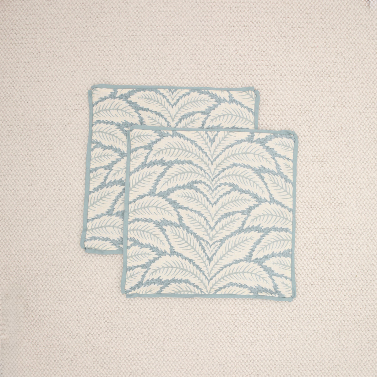 PAIR OF 20" TALAVERA LINEN // AQUA +SPA BLUE REVERSE & BUTTERFLY FLANGE | BRUNSCHWIG & FILS