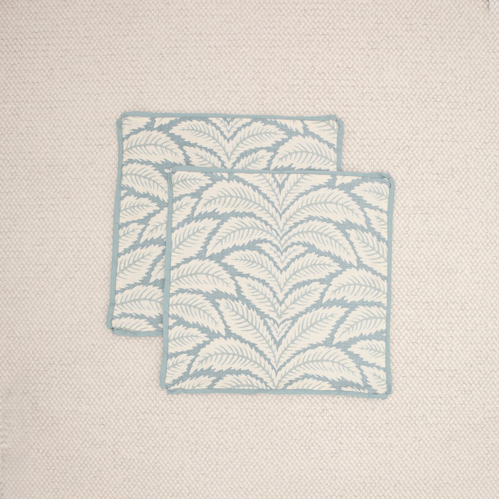 PAIR OF 20" TALAVERA LINEN // AQUA +SPA BLUE REVERSE & BUTTERFLY FLANGE | BRUNSCHWIG & FILS