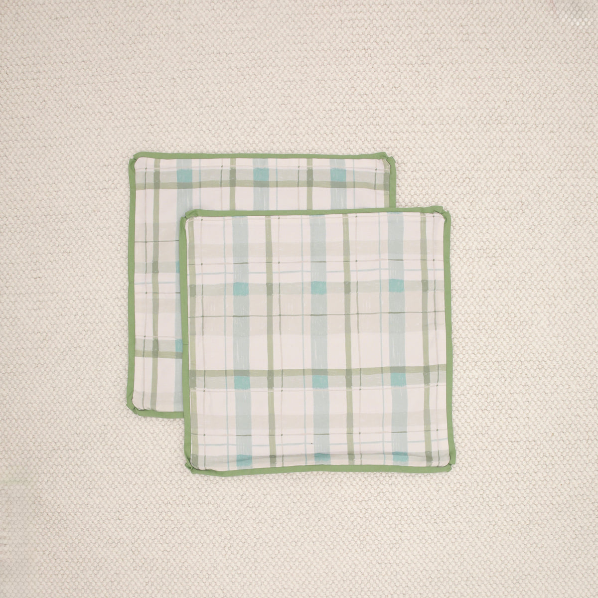PAIR OF 20" PLAID // NEUTRAL + CLOVER REVERSE & BUTTERFLY FLANGE | TEIL TEXTILES