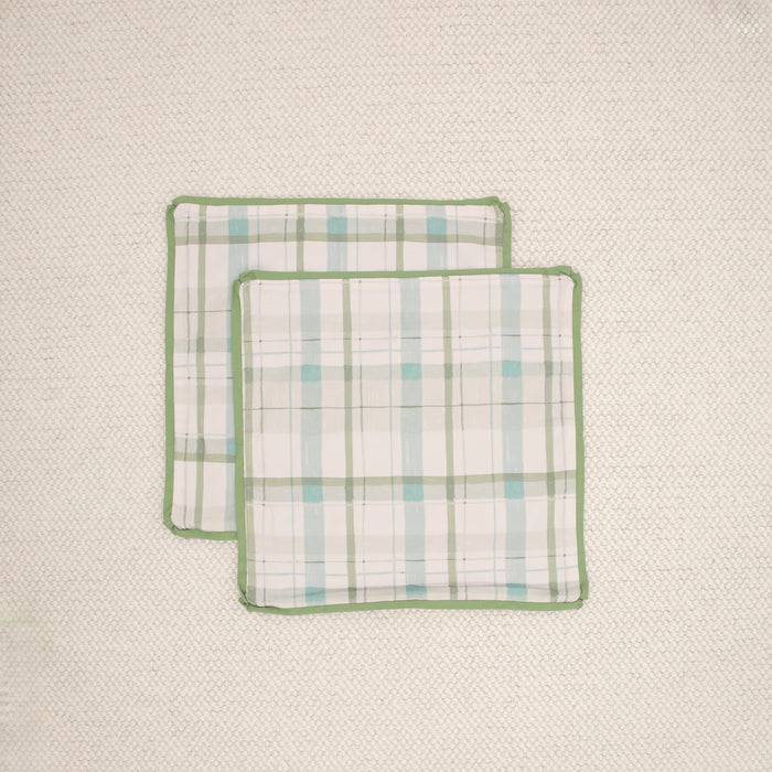 PAIR OF 20" PLAID // NEUTRAL + CLOVER REVERSE & BUTTERFLY FLANGE | TEIL TEXTILES