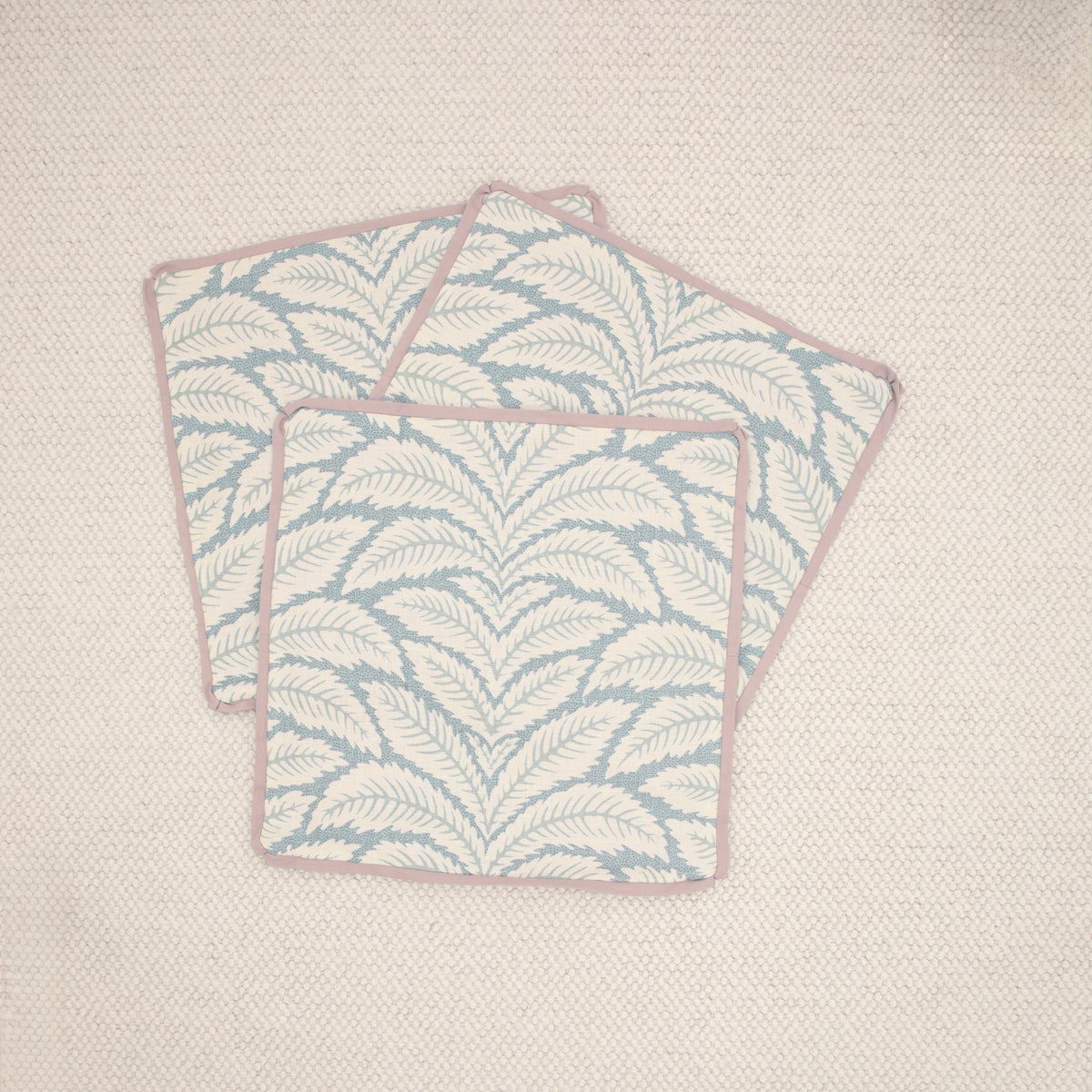 SET OF 3 20" TALAVERA LINEN // AQUA + LILAC REVERSE & BUTTERFLY FLANGE | BRUNSCHWIG & FILS