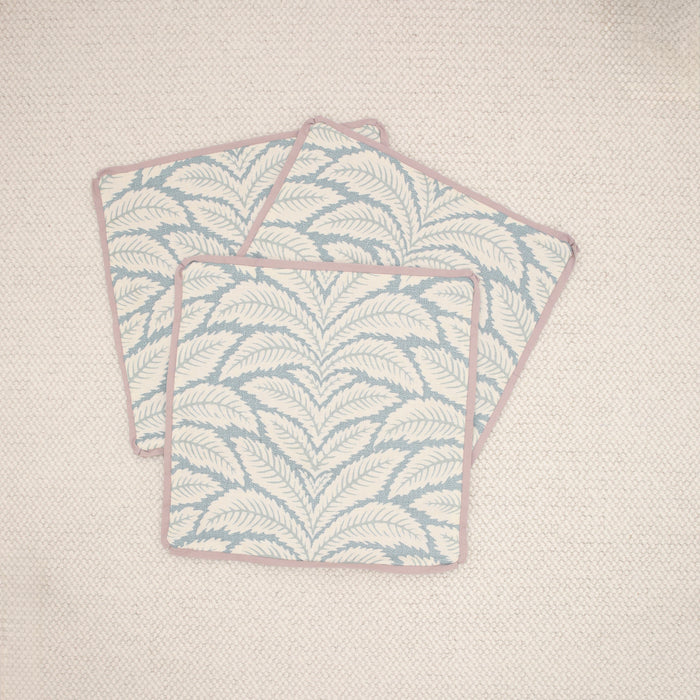 SET OF 3 20" TALAVERA LINEN // AQUA + LILAC REVERSE & BUTTERFLY FLANGE | BRUNSCHWIG & FILS