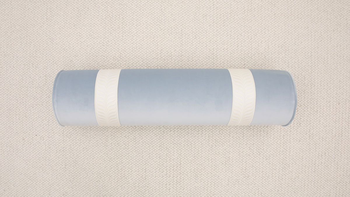 9" X 36" BOLSTER : MELROSE VELVET // MIST + TRELLIS TRIM // BONE [SPRING SALE]