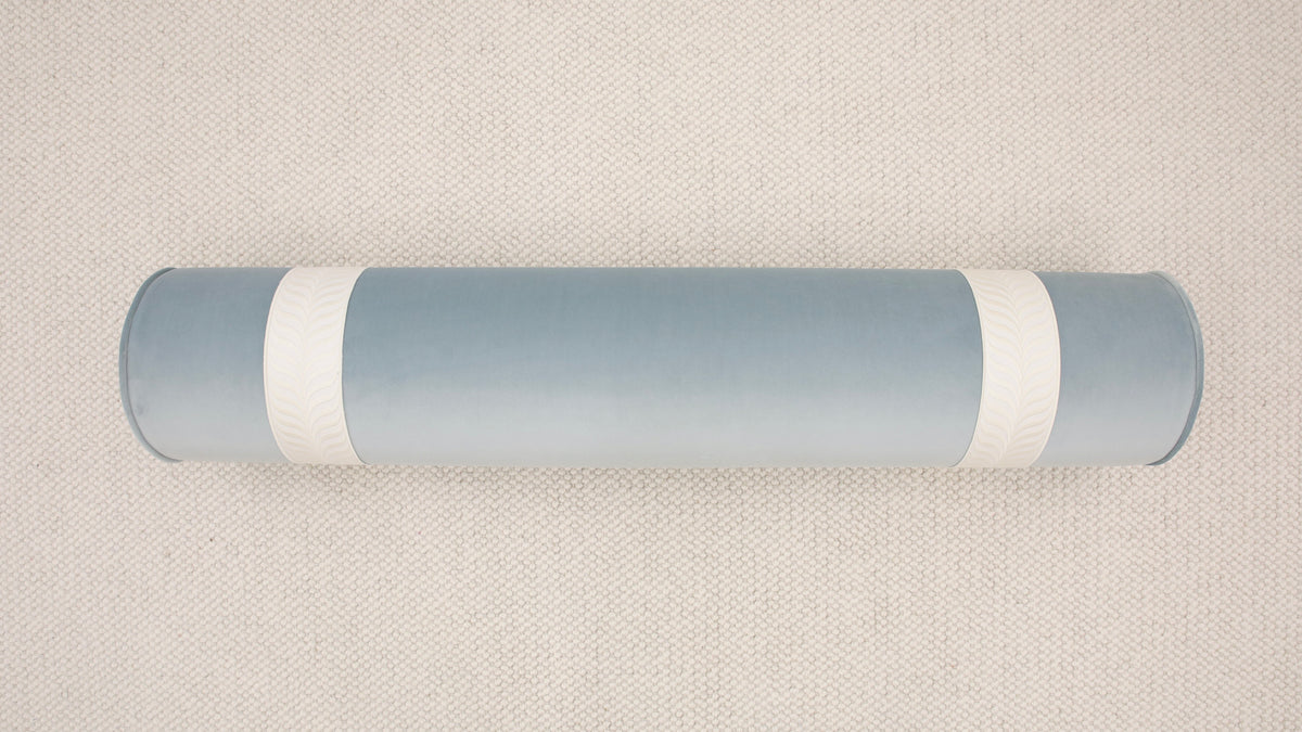 9" X 48" BOLSTER : MELROSE VELVET // CERULEAN BLUE + TRELLIS TRIM // BONE [SPRING SALE]