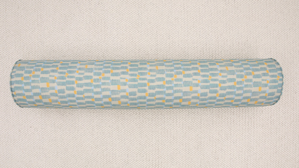 9" X 48" BOLSTER : HASHBLOCKS // KHAKI BLUE | TEIL TEXTILES [SPRING SALE]
