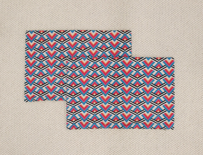 PAIR OF 15" X 22" EMBROIDERED GEOMETRIC LUMBARS // MULTICOLOR + NATURAL REVERSE | SUMMER SALE