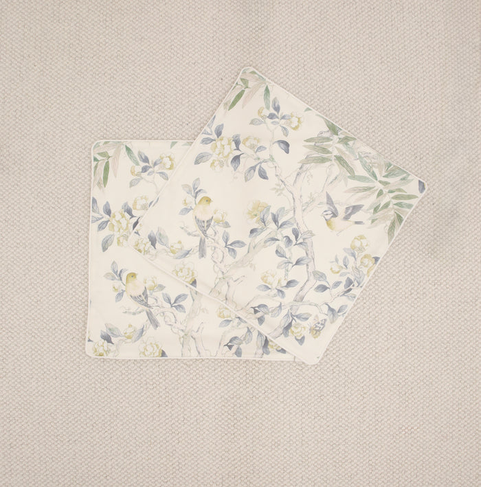 PAIR OF 22" X 22" IMPERIAL GARDEN // DELFT + CLASSIC LINEN // BONE CORDING & REVERSE | SUMMER SALE