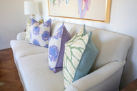 SET OF 3 22" TALAVERA LINEN // LEAF + SPA BLUE REVERSE & BUTTERFLY FLANGE | BRUNSCHWIG & FILS