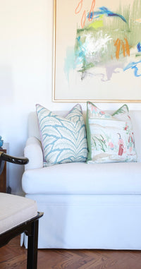 SET OF 3 20" TALAVERA LINEN // AQUA + LILAC REVERSE & BUTTERFLY FLANGE | BRUNSCHWIG & FILS