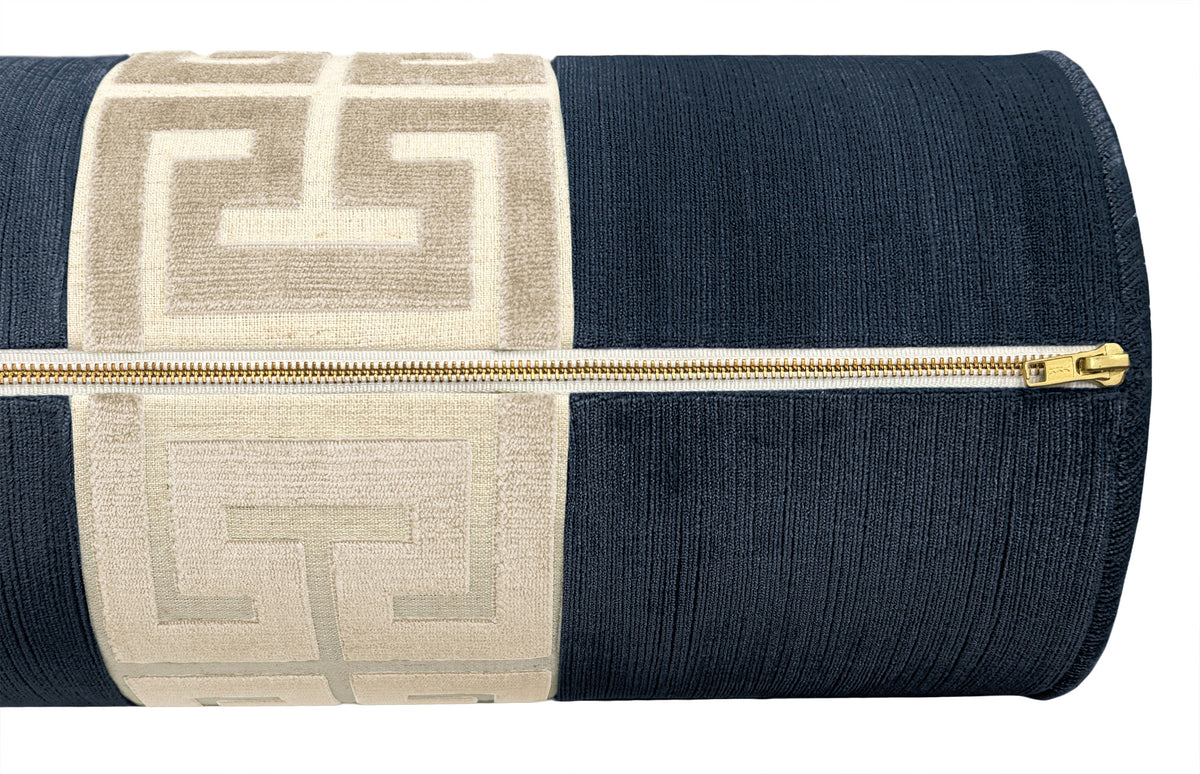 THE BOLSTER :: STRIE VELVET // NAVY BLUE + GREEK TRIM