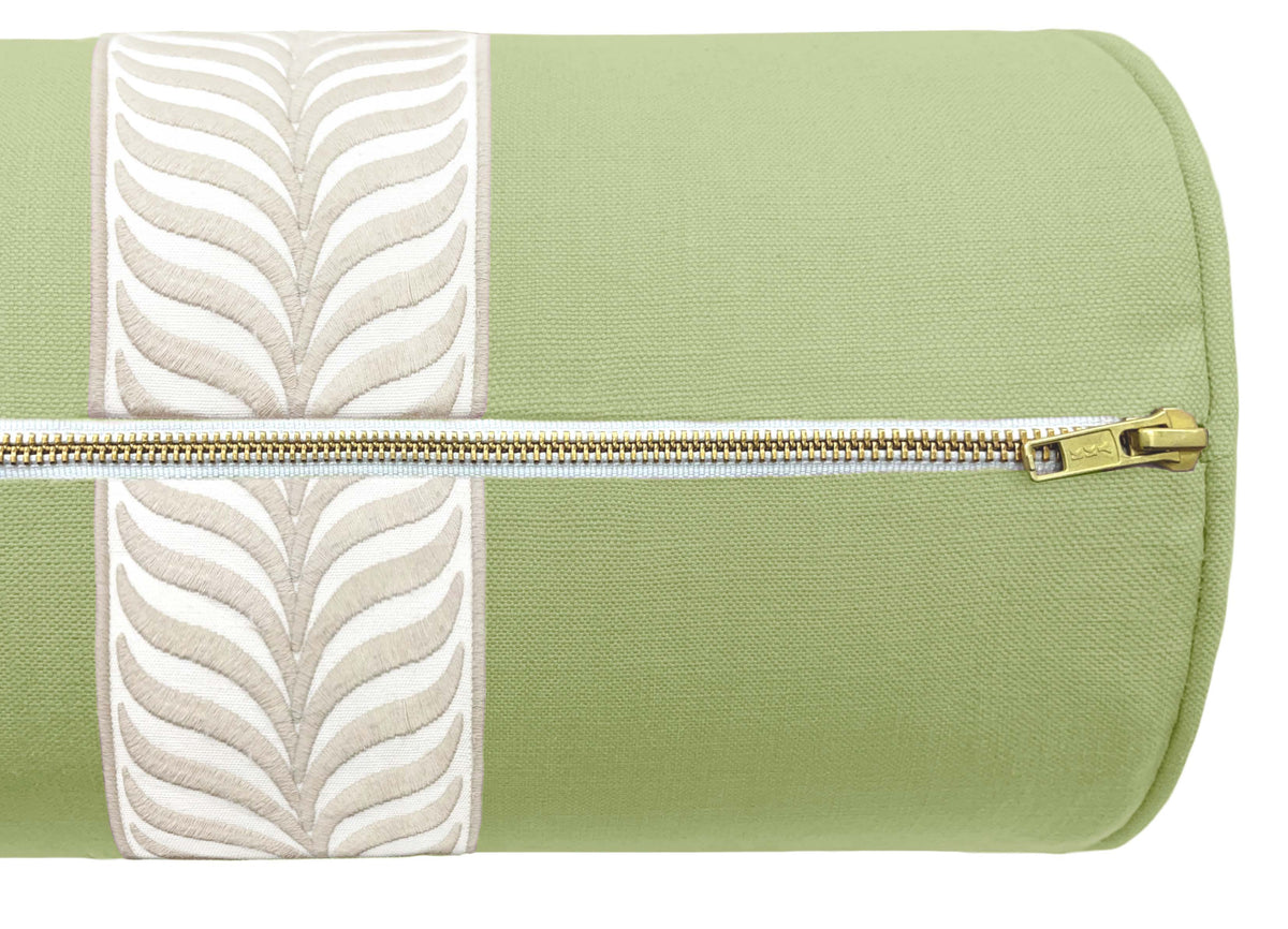 FINAL SALE : THE BOLSTER :: 9" X 48" CLASSIC LINEN // CELADON + TRELLIS TRIM // NATURAL