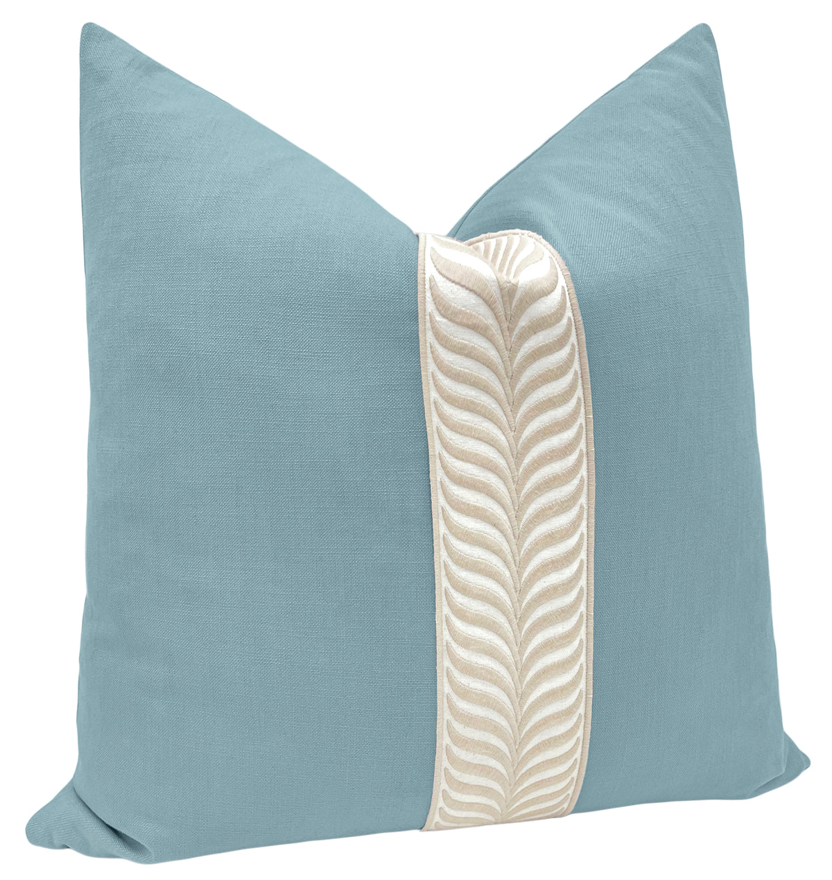 FINAL SALE : 22" X 22" CLASSIC LINEN // HYDRANGEA BLUE + TRELLIS TRIM // NATURAL PILLOW COVER