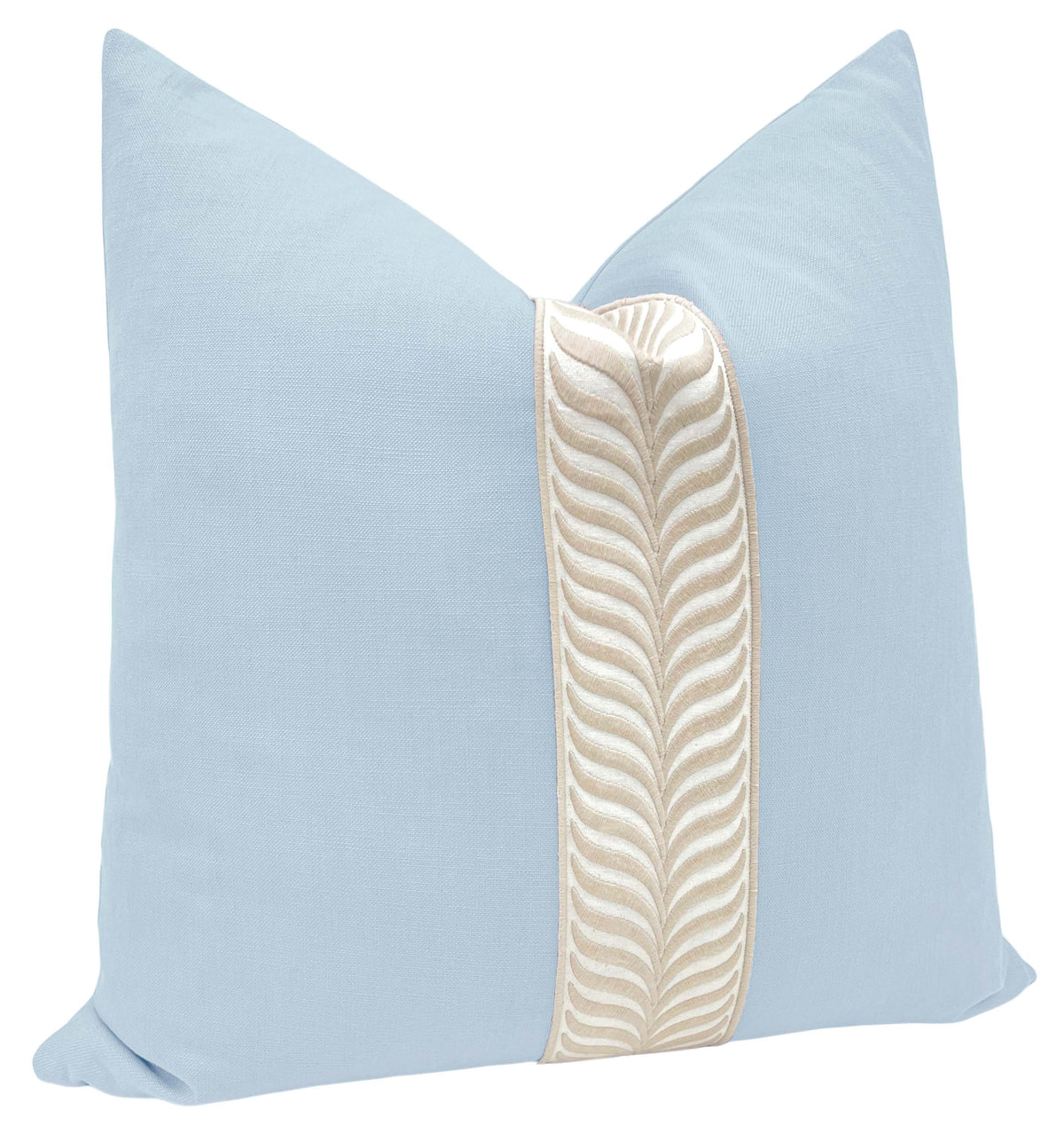 FINAL SALE : 22" X 22" CLASSIC LINEN // POWDER BLUE + TRELLIS TRIM // NATURAL PILLOW COVER