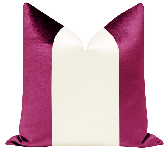 FINAL SALE : PANEL COLORBLOCK :: 18" X 18" FAUX SILK VELVET // MAGENTA + ALABASTER SILK COVER