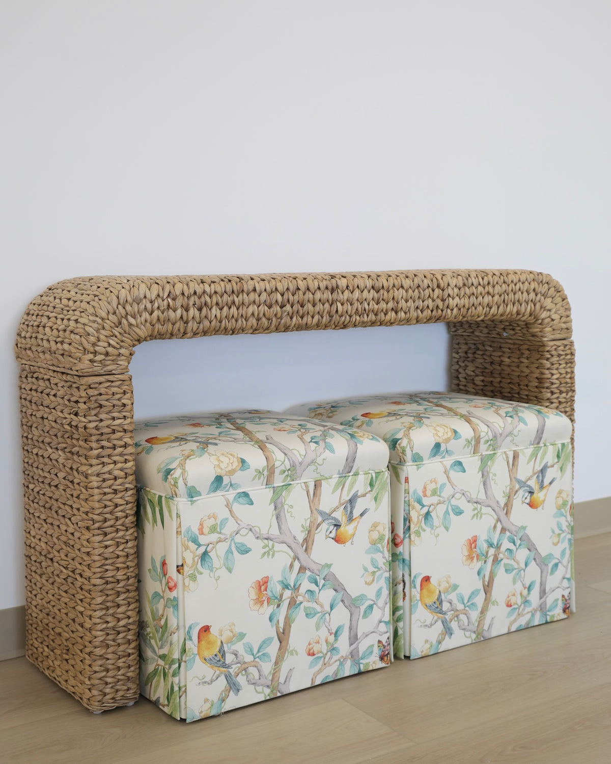 PAIR OF SKIRTED OTTOMANS : IMPERIAL GARDEN // JADE