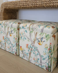 PAIR OF SKIRTED OTTOMANS : IMPERIAL GARDEN // JADE
