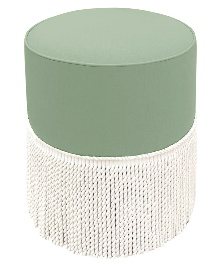 THE TIGHT ROUND OTTOMAN :: CLASSIC LINEN // EUCALYPTUS + BULLION FRINGE