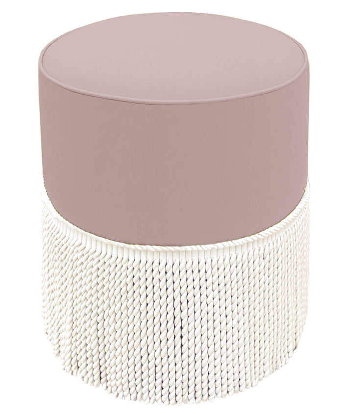 THE TIGHT ROUND OTTOMAN :: CLASSIC LINEN // LILAC + BULLION FRINGE