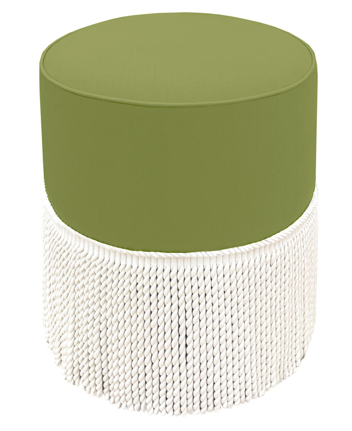 THE TIGHT ROUND OTTOMAN :: CLASSIC LINEN // OLIVE + BULLION FRINGE