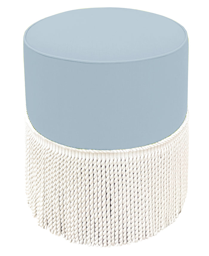 THE TIGHT ROUND OTTOMAN :: CLASSIC LINEN // POWDER BLUE + BULLION FRINGE