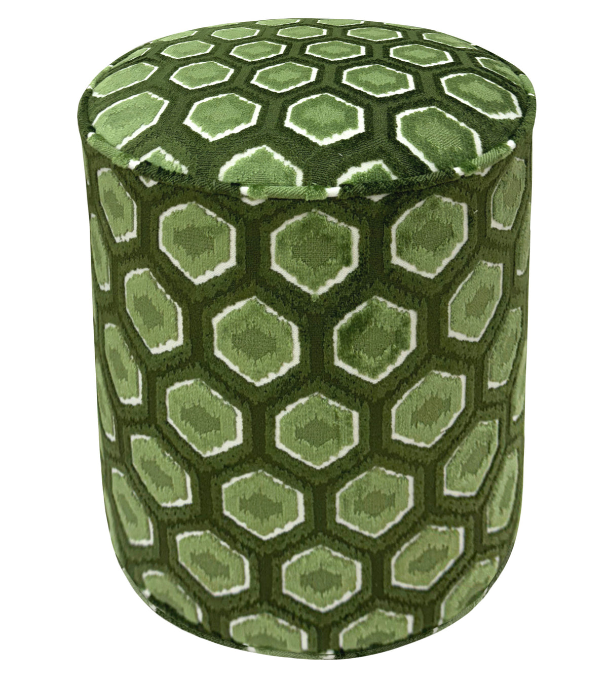 THE TIGHT ROUND OTTOMAN :: MIA CUT VELVET  // OLIVE