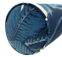 FINAL SALE : OUTDOOR BOLSTER : 7" X 24" PALM LEAF // CAPRI BLUE