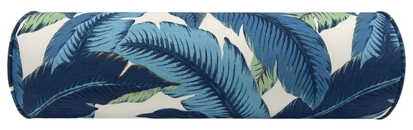 FINAL SALE : OUTDOOR BOLSTER : 7" X 24" PALM LEAF // CAPRI BLUE