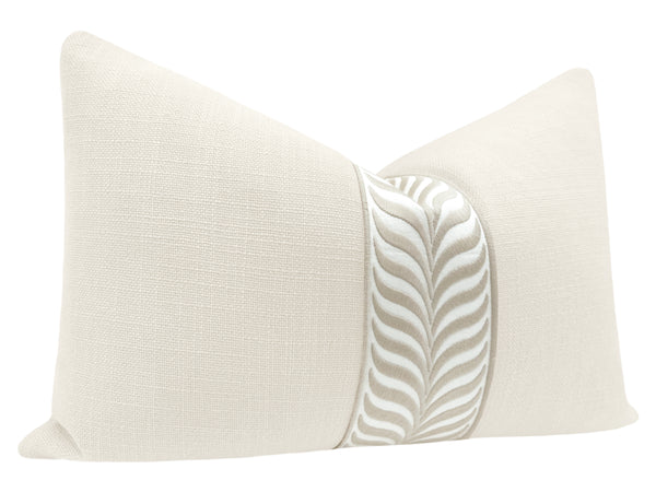 FINAL SALE : 12" X 18" SIGNATURE LINEN // BONE + TRELLIS TRIM // NATURAL PILLOW COVER