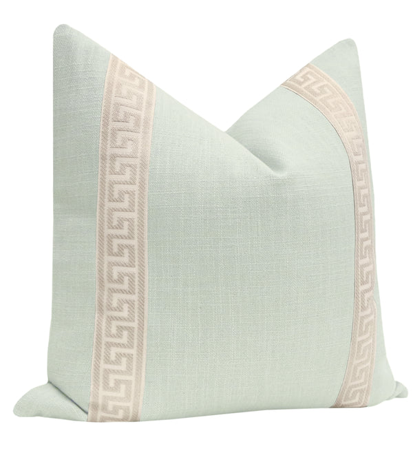 SIGNATURE LINEN // SPA BLUE + GREEK KEY TRIM // CASHMERE