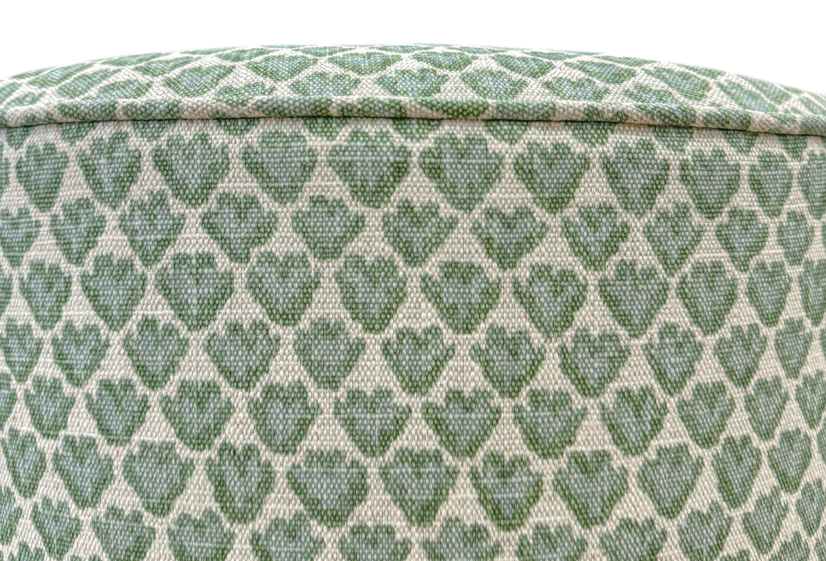 THE TIGHT ROUND OTTOMAN :: SISSY PRINT // SPA BLUE + BULLION FRINGE