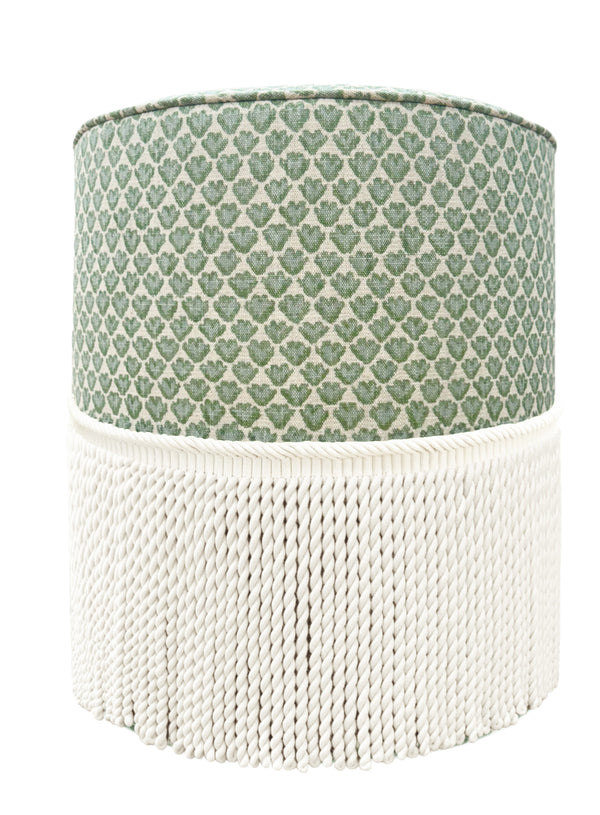 THE TIGHT ROUND OTTOMAN :: SISSY PRINT // SPA BLUE + BULLION FRINGE