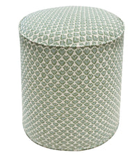 THE TIGHT ROUND OTTOMAN :: SISSY PRINT // SPA BLUE + BULLION FRINGE