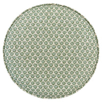 THE TIGHT ROUND OTTOMAN :: SISSY PRINT // SPA BLUE + BULLION FRINGE