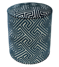 THE TIGHT ROUND OTTOMAN :: ROMAN CUT VELVET // NAVY BLUE