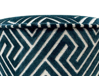 THE TIGHT ROUND OTTOMAN :: ROMAN CUT VELVET // NAVY BLUE
