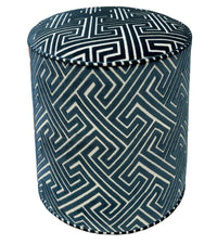 THE TIGHT ROUND OTTOMAN :: ROMAN CUT VELVET // NAVY BLUE