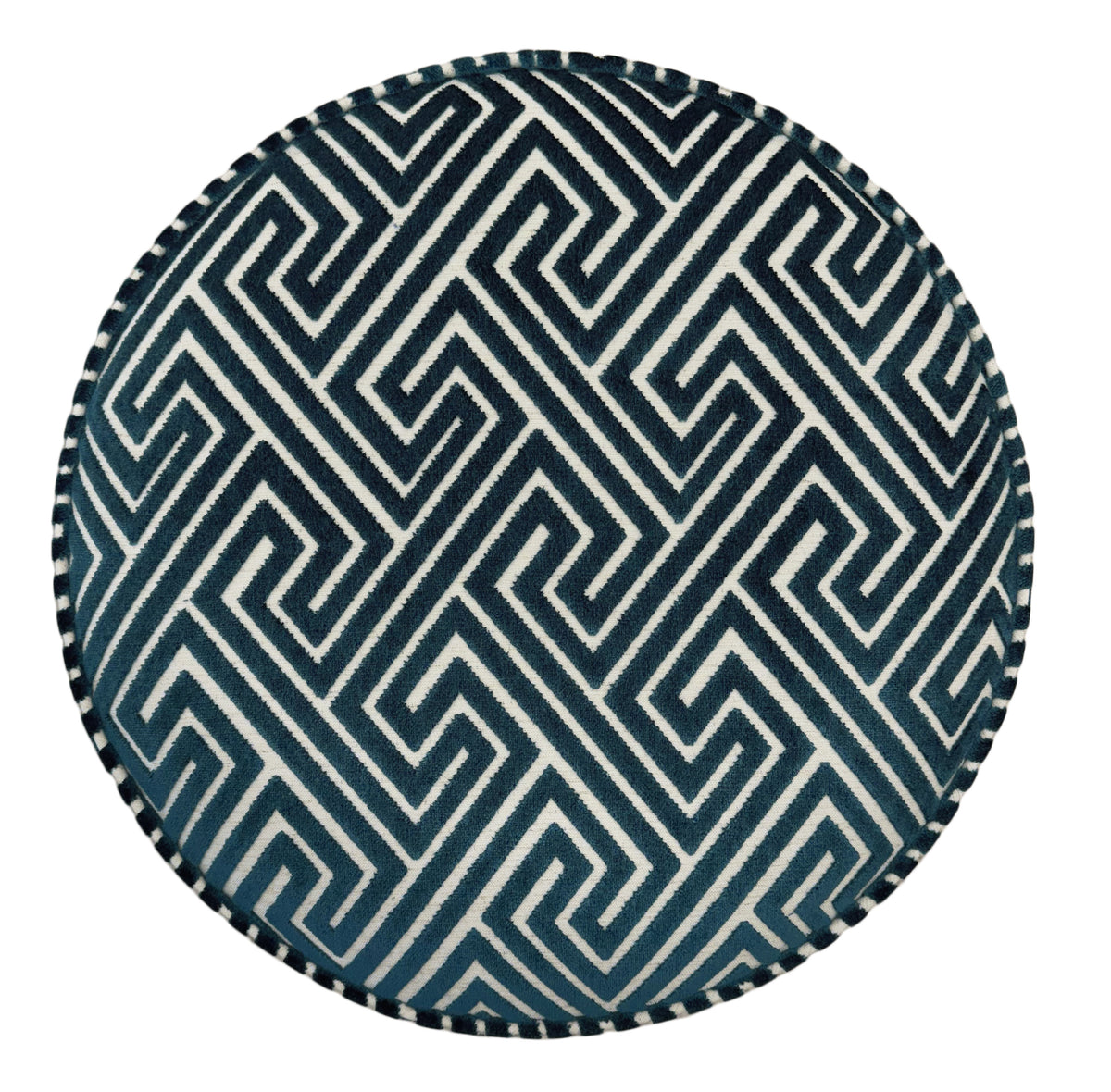 THE TIGHT ROUND OTTOMAN :: ROMAN CUT VELVET // NAVY BLUE