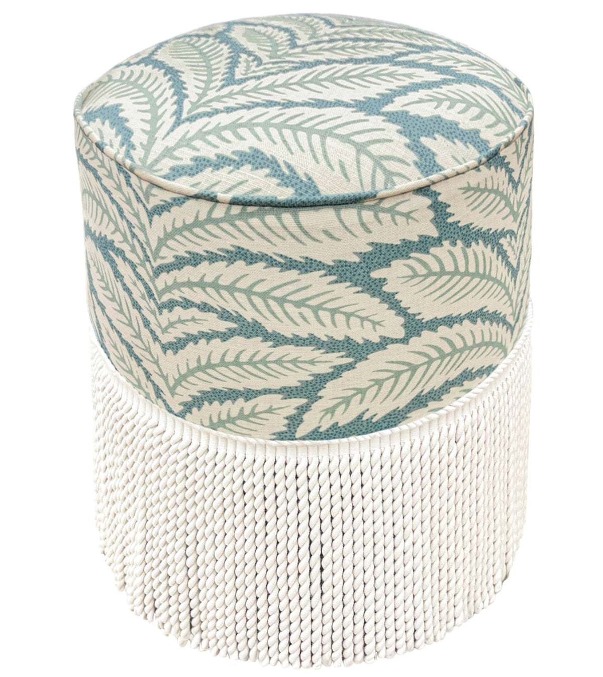 THE TIGHT ROUND OTTOMAN :: TALAVERA LINEN + BULLION FRINGE | BRUNSCHWIG + FILS