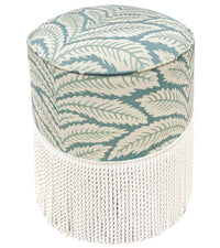 THE TIGHT ROUND OTTOMAN :: TALAVERA LINEN + BULLION FRINGE | BRUNSCHWIG + FILS