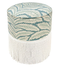 THE TIGHT ROUND OTTOMAN :: TALAVERA LINEN + BULLION FRINGE | BRUNSCHWIG + FILS