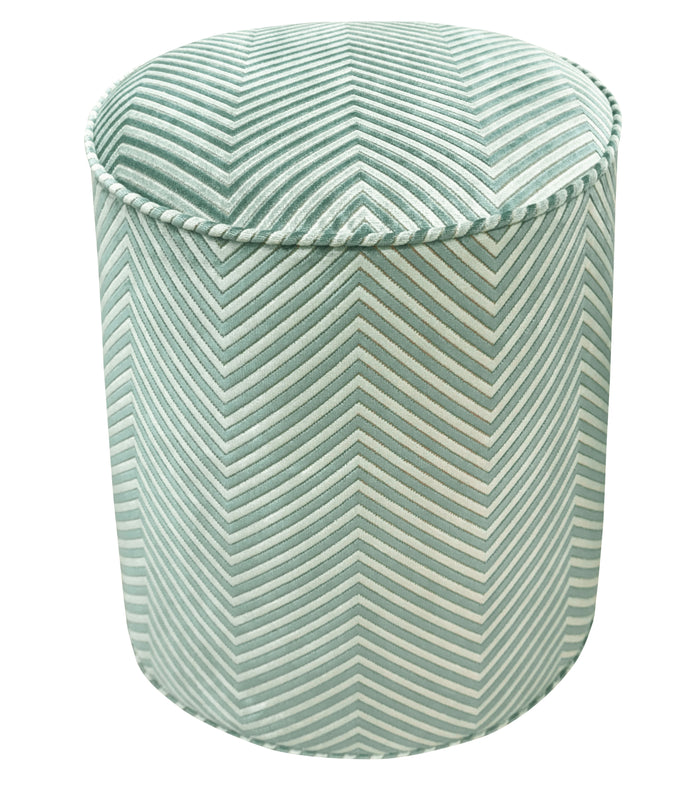 THE TIGHT ROUND OTTOMAN :: ZARA CUT VELVET // SPA BLUE