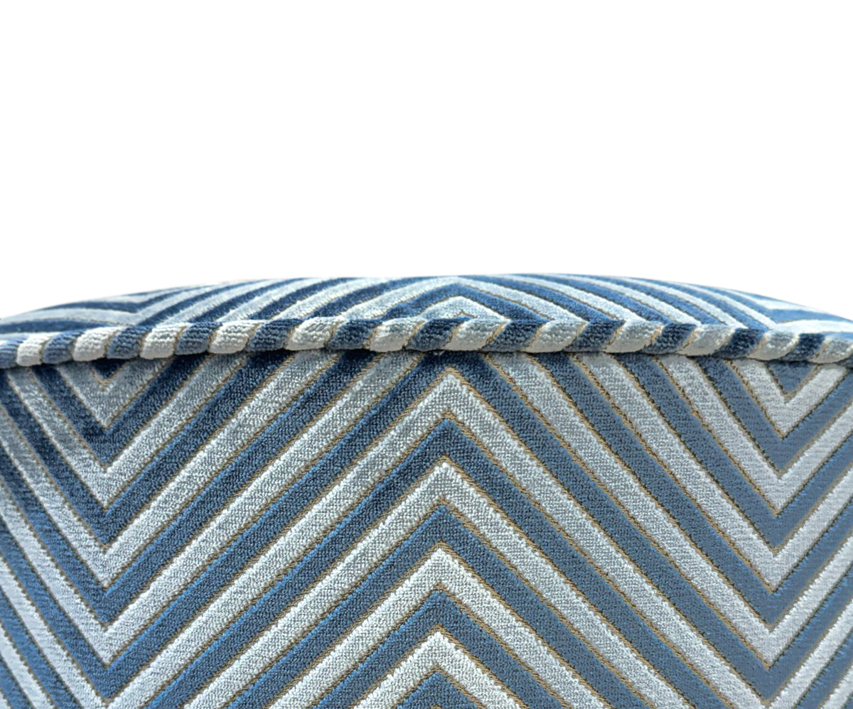 THE TIGHT ROUND OTTOMAN :: ZARA CUT VELVET // CAPRI BLUE