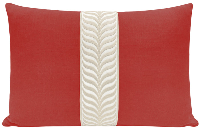 FINAL SALE : 12" X 18" CLASSIC LINEN // APPLE RED + TRELLIS TRIM // NATURAL PILLOW COVER