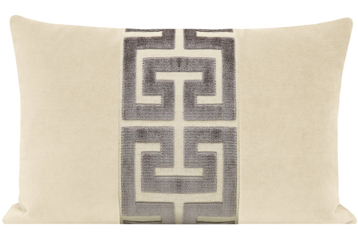 FINAL SALE : 12" X 18" SOCIETY VELVET // CASHMERE + GRAPHITE GREEK TRIM PILLOW COVER