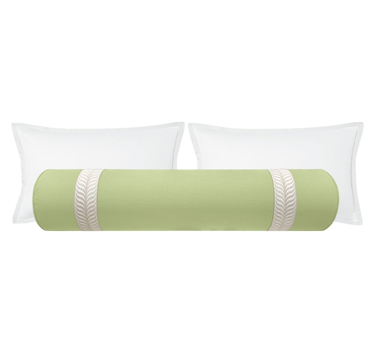 FINAL SALE : THE BOLSTER :: 9" X 48" CLASSIC LINEN // CELADON + TRELLIS TRIM // NATURAL