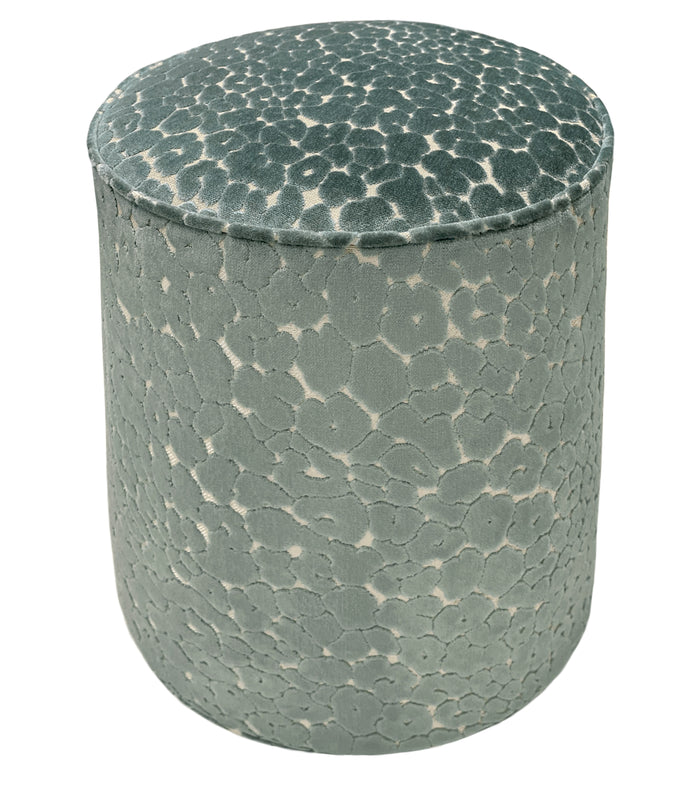 THE TIGHT ROUND OTTOMAN :: LEOPARD CUT VELVET // TURKISH BLUE