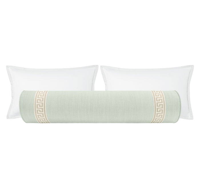 THE BOLSTER :: SIGNATURE LINEN // SPA BLUE + GREEK KEY TRIM // CASHMERE