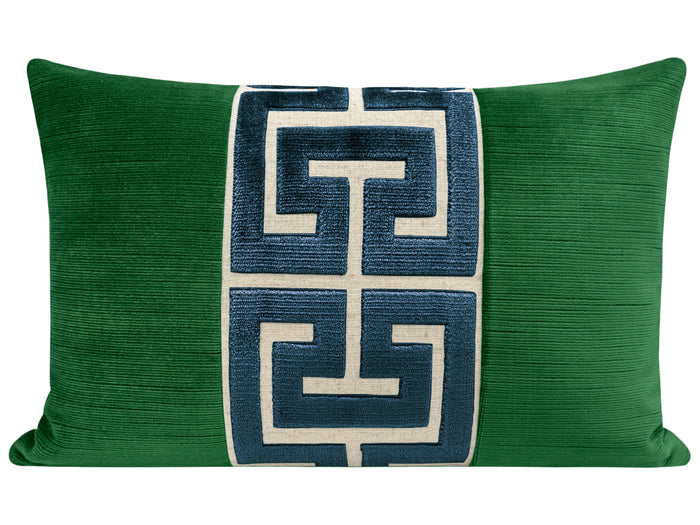 THE LITTLE LUMBAR :: STRIE VELVET // MALACHITE + NAVY BLUE GREEK TRIM
