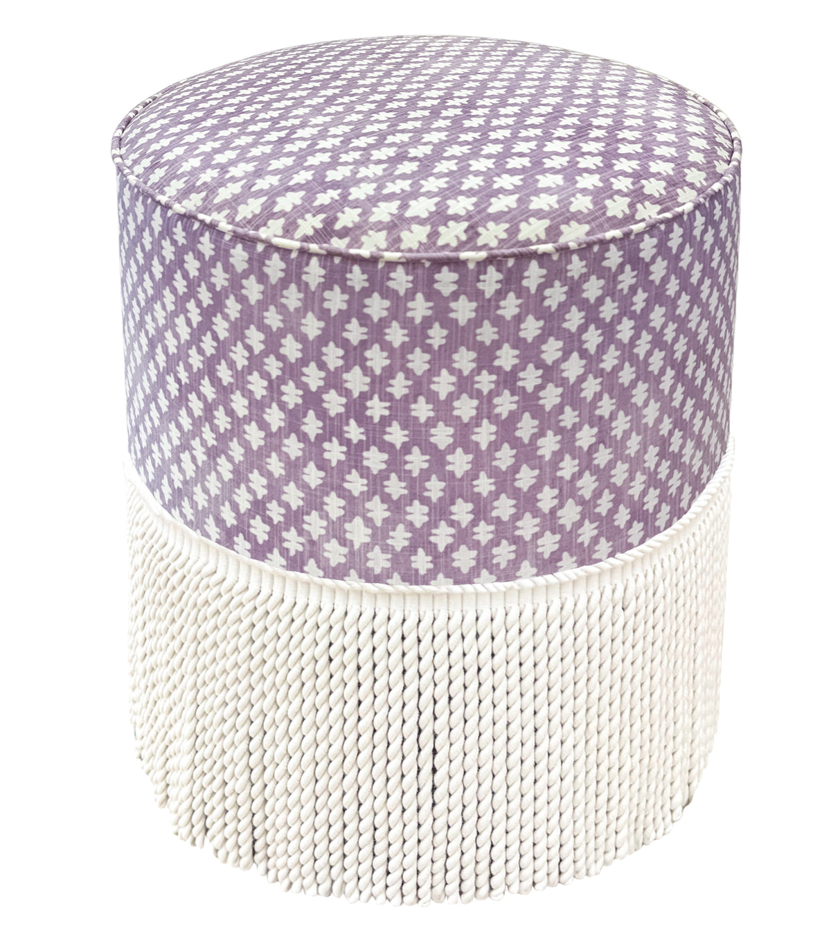 THE TIGHT ROUND OTTOMAN :: TILLY PRINT // LAVENDER + BULLION FRINGE
