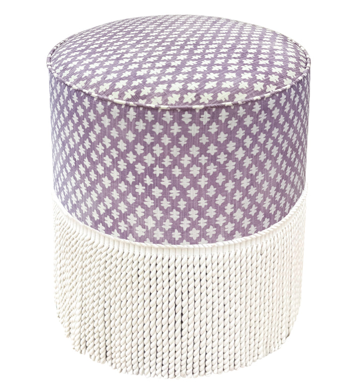 THE TIGHT ROUND OTTOMAN :: TILLY PRINT // LAVENDER + BULLION FRINGE